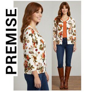 PREMISE, White cardigan with beautiful Fall floral print